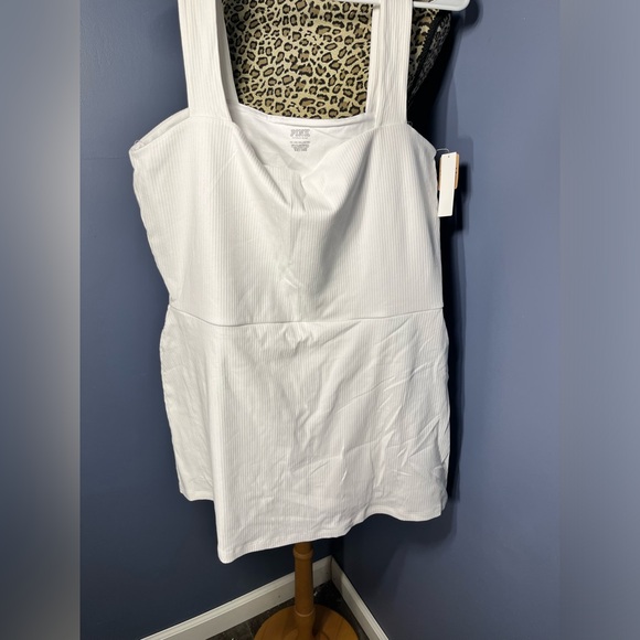 PINK VICTORIA'S SECRET RIB SQUARE NECK ACTIVE DRESS W POCKETS WHITE SIZE XXL - Picture 2 of 7